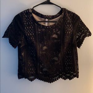 Sexy black lace crop top